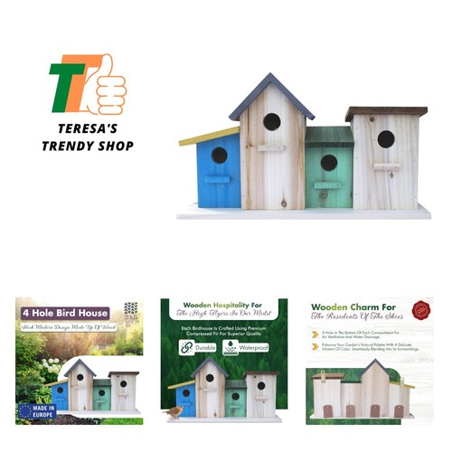 4 Hole Bird House for Outside/Indoors/Hanging, Kits for Children & Adults, De...