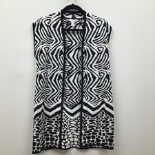 Chicos Womens Open Front Cardigan Vest Black White Abstract Cotton 0 S/4