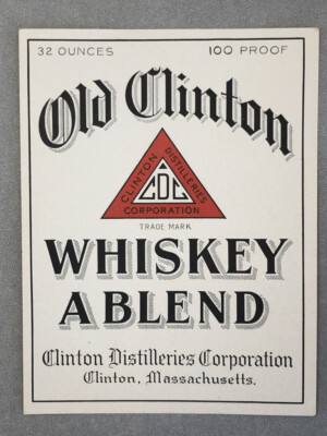 1930s OLD CLINTON WHISKEY Massachusetts Bottle LABEL Vintage Advertising