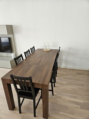 Dining table with 8 chairs (classy, elegant wood!)