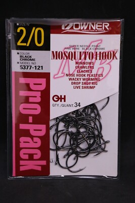 OWNER Mosquito Bait Hooks Pro Pack 5377-121 Size 2/0 - Black Chrome - Pack of 34
