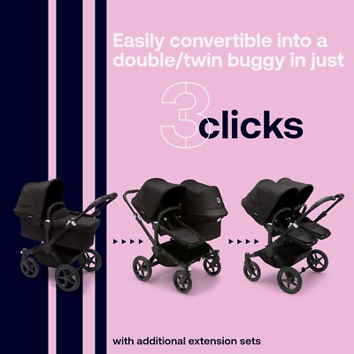 Bugaboo Donkey 5 Due + Mono Stroller Black/Midnight Black Used GREAT CONDITION
