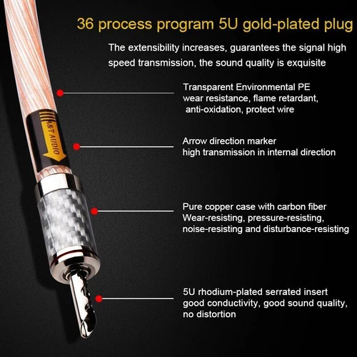 Hifi Speaker Cable High Quality Speaker Wire With Carbon Fiber Banana and Y Plug - Picture 6 of 10