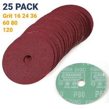 25PCS 5 inch Calcined A/O Resin Fiber Sanding Grinding Disc 24 36 60 80 120 Grit
