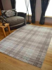 Beige Tartan Rug Runner Plaid Criss Cross Design Mat Living Room Bedroom
