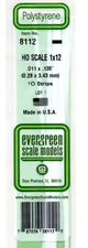 Evergreen 8112 Styrene Strip HO Scale 1 x 12" 14" Long pkg (10)