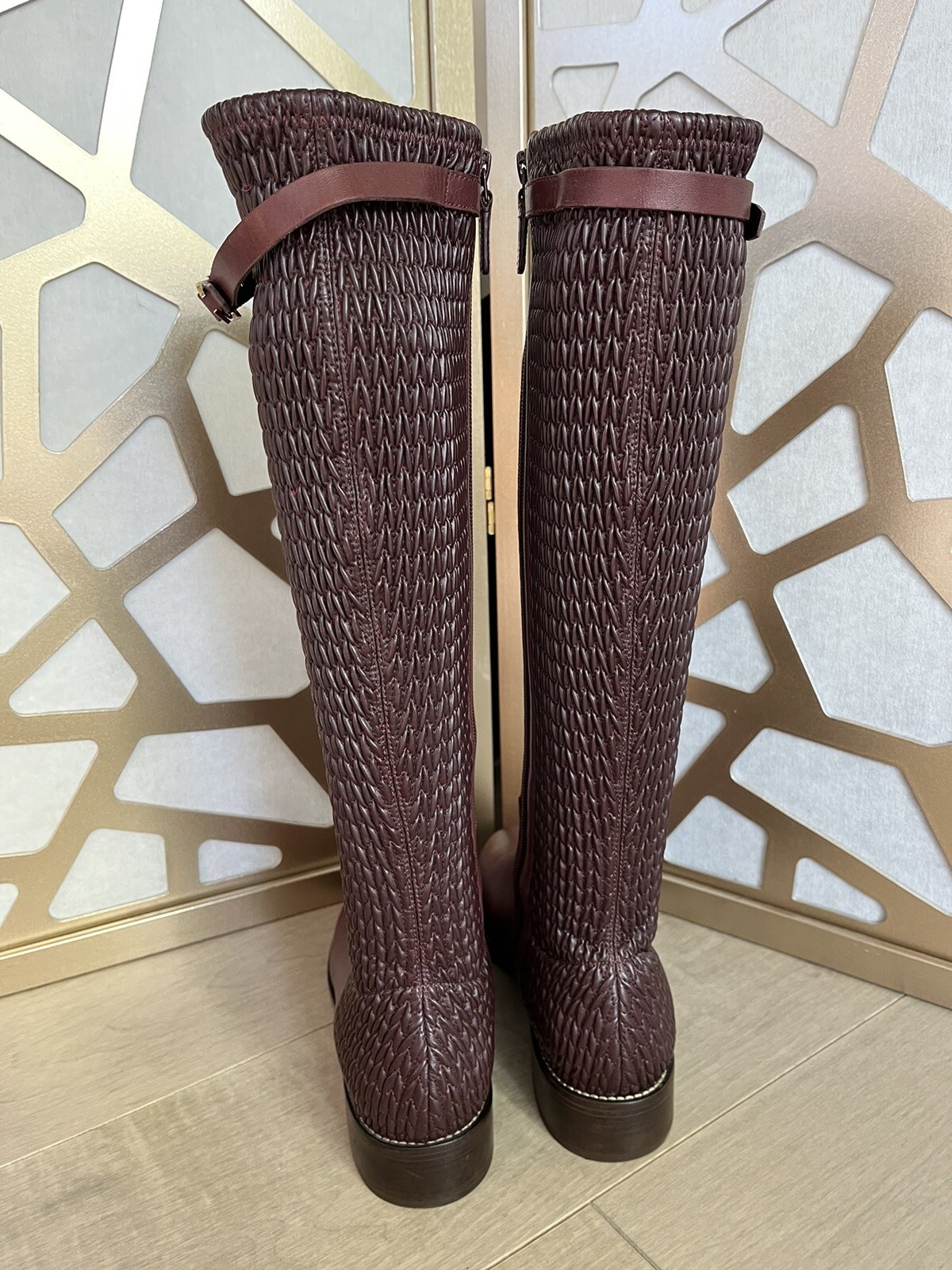Cole Haan Women's Idina Stretch Boot Leather Round Toe Knee High Fashion Boots Black Size 5.5B