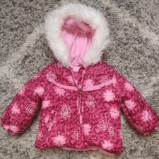 London Fog Girls Coat Jacket Puffer Hoodie Fleece Lined 24M Pink Floral