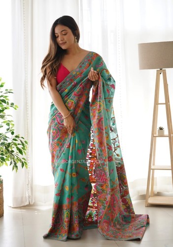 Designer Sari Bollywood Bridal Silk Saree Blouse South Indian Ethnic Ready made - Picture 6 of 6