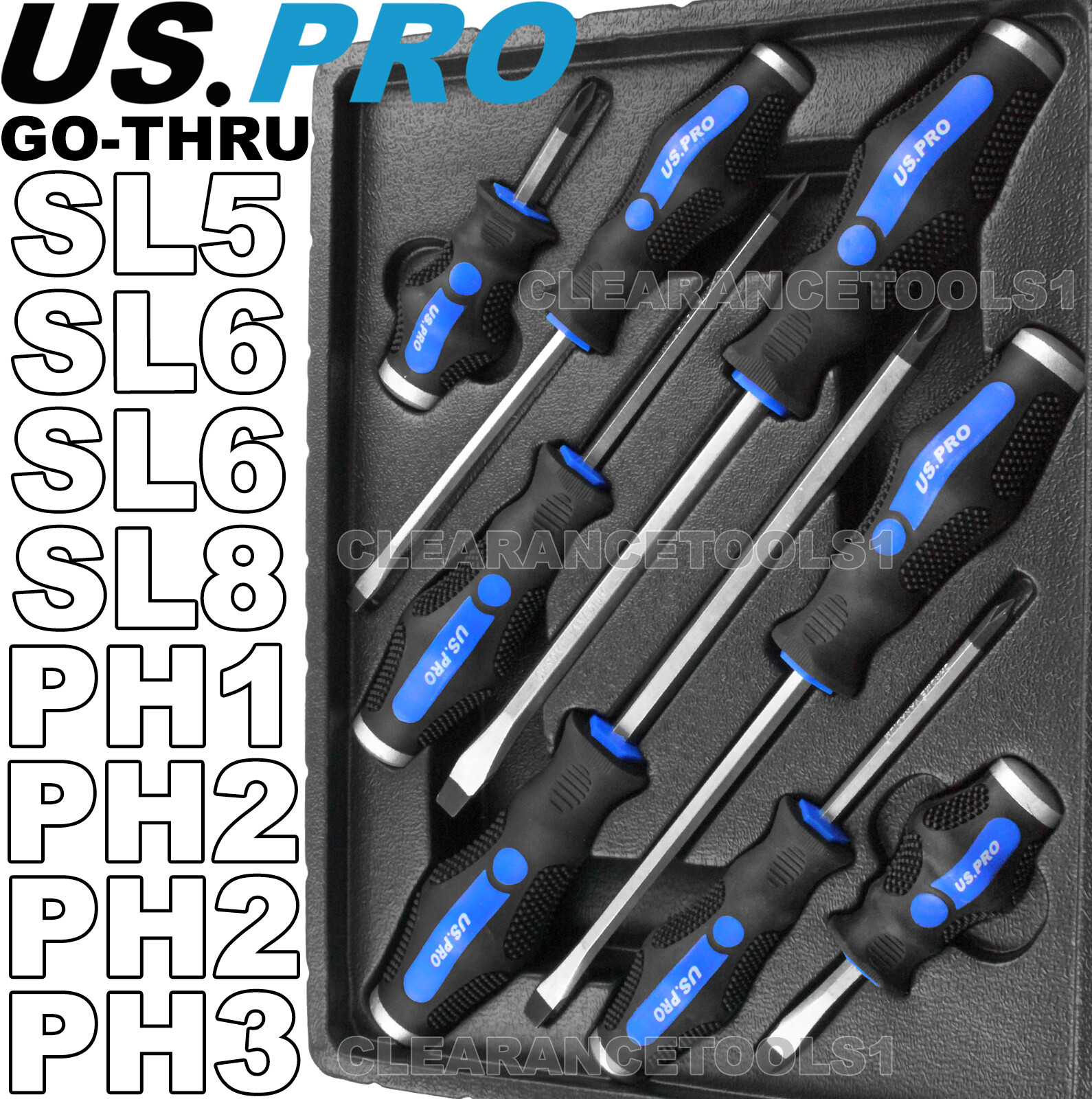 US PRO SCREWDRIVER SET 8PC GO-THRU / POUND-THRU SLOTTED & PHILLIPS BERGEN 1605 - Image 6