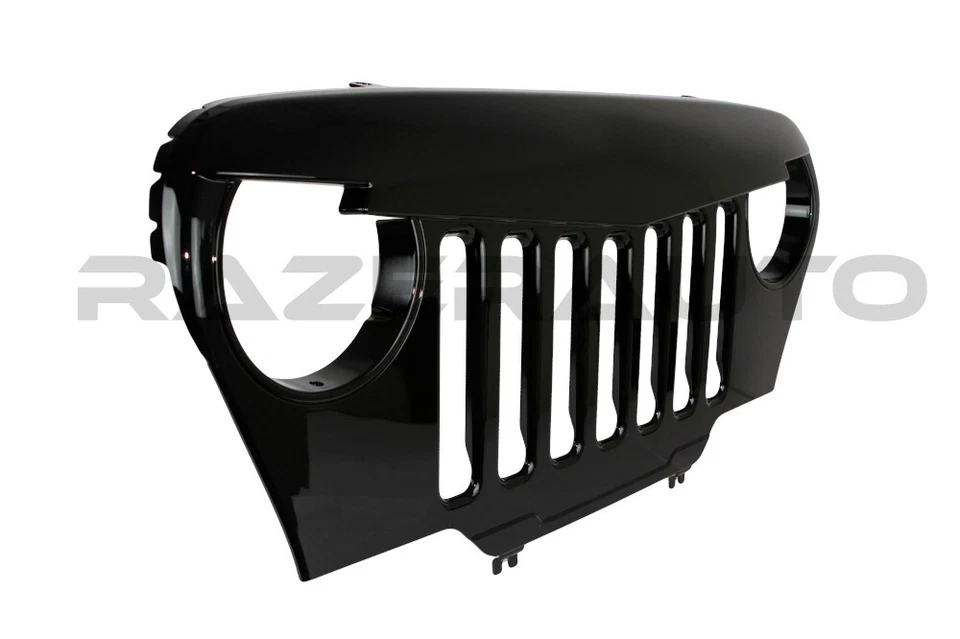 Rejilla superpuesta estilo calavera negra brillante apta para 97-06 Jeep Wrangler TJ 1997-2006 Foto 2 de 2