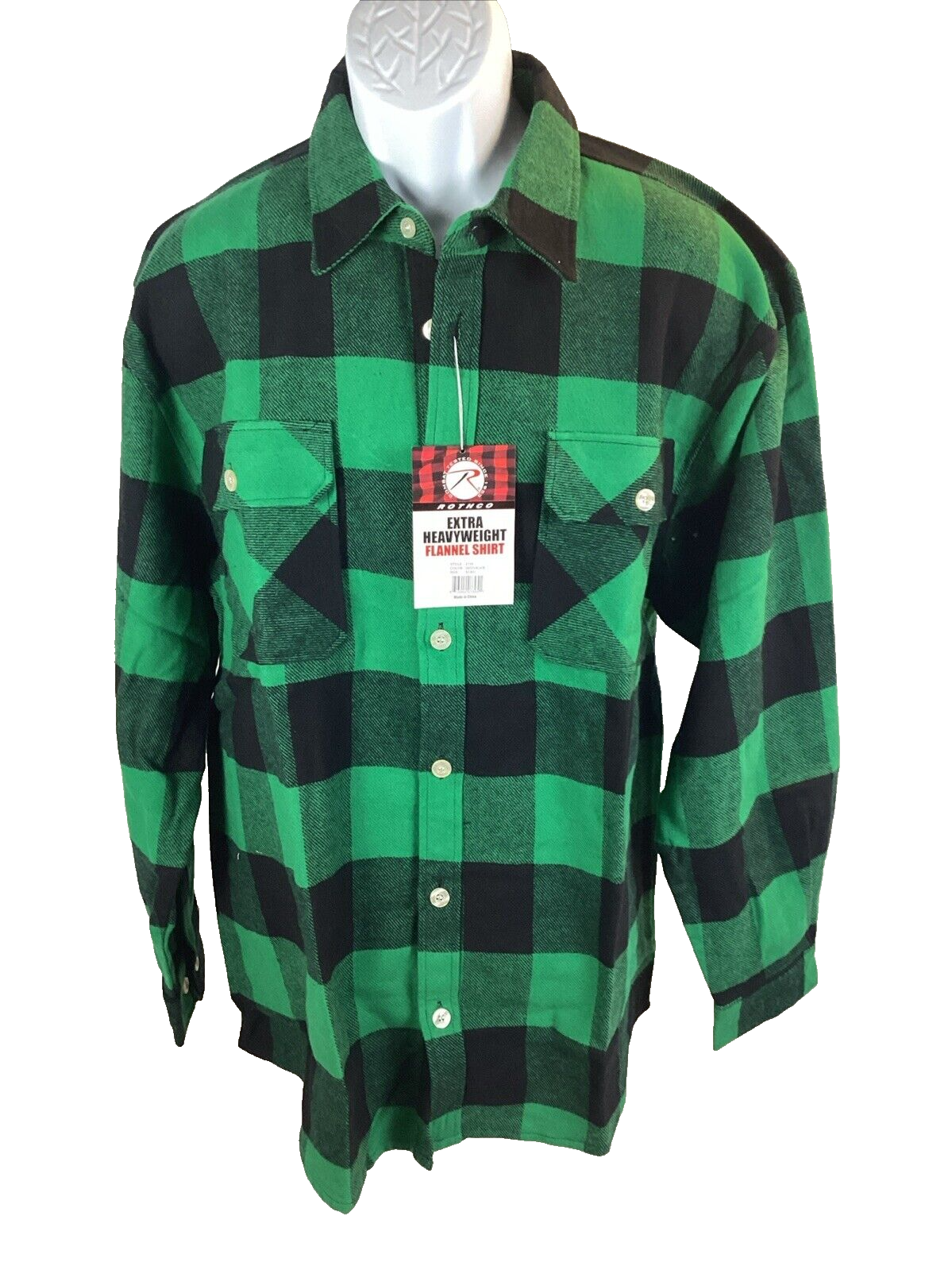 Rothco Buffalo Plaid Flannel Shirt Adult XL Green Black Extra Heavyweight