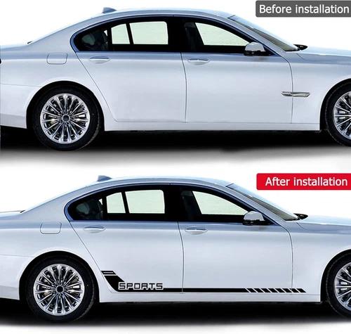2pcs 68" Black SPORTS Hockey Racing Stripe Side Body Skirt Vinyl Decal Stickers - Bild 6 von 6