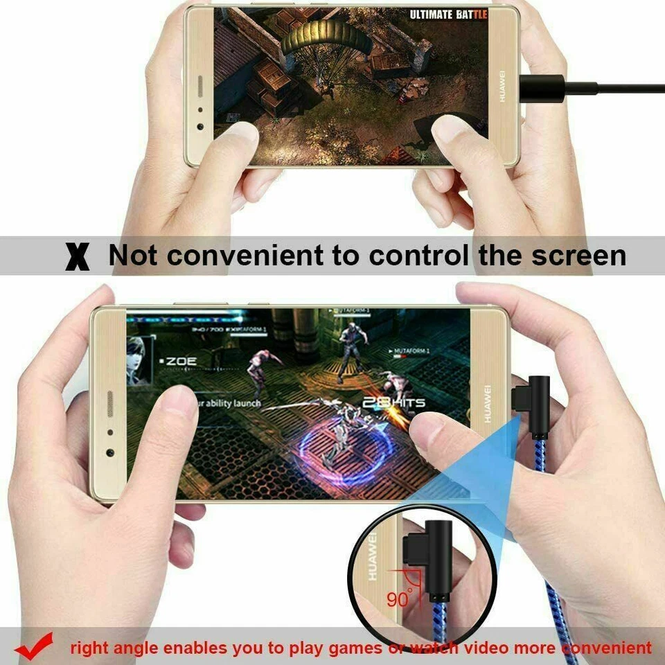 20 PACK 90 Degree Angle USB-C to USB-C Charger Cable Fast Charging Type Sync - Image 2 of 4