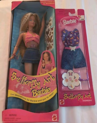 Barbie Butterfly Art Tattoos Macrame Bikini Top Crimped Hair W/ Extra Outfit