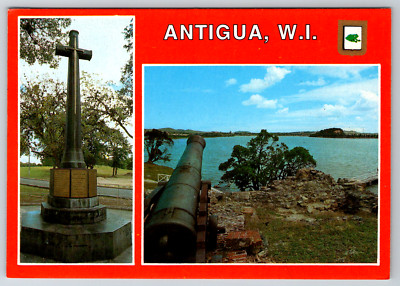 Antigua W.I. Historic Views Postcard Antigua Monument Cannon Scene