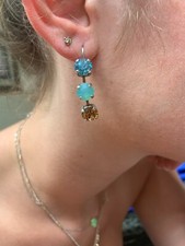 MARIANA SWAROVSKI CRYSTALS EARINGS SILVER PLATED W/ BLUES/CHAMPAGNE STONES NWT