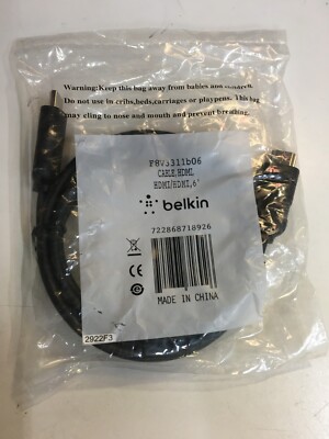 NEW Belkin HDMI Cable - 6 ft - HDMI Male - HDMI Male - F8V3311B06