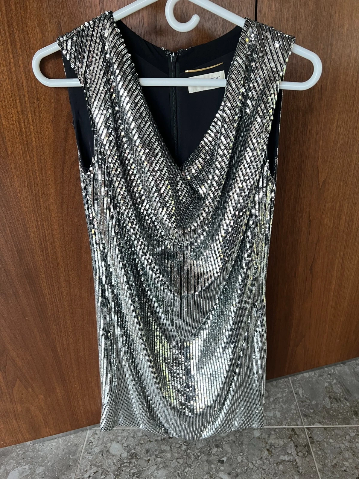 SAINT LAURENT (YSL) Abito Saint Laurent Paris scollo cappuccio zip senza maniche argento nero taglia:F36