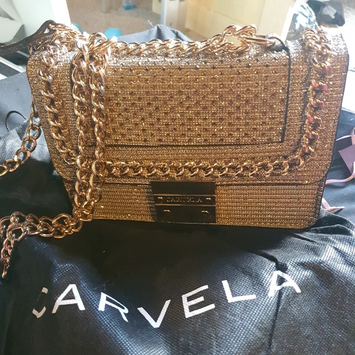 Carvela Gold 'Mini Bailey Cross Body' Fabric Bag UK