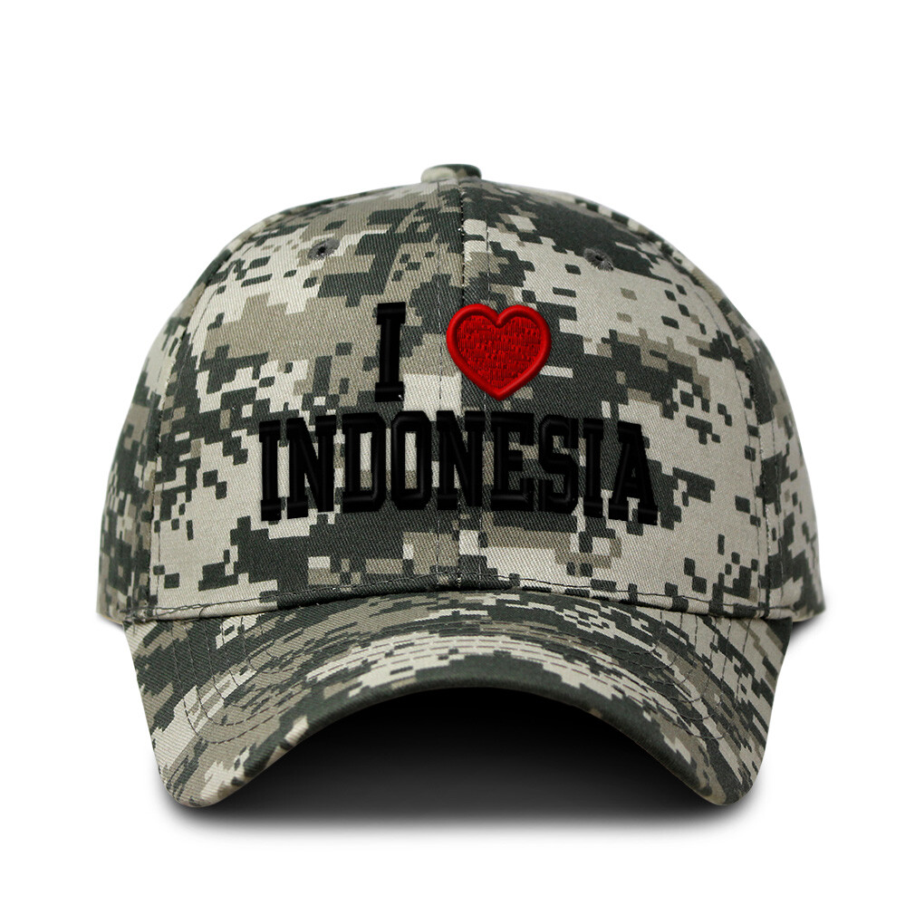 Camo Baseball Cap I Love Indonesia Cotton Hunting Hat for Men & Women  