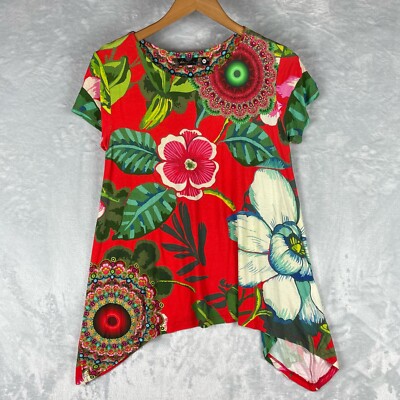 DESIGUAL Womens Med Emilio Top Tropical Colorful Floral Artsy Art To Wear