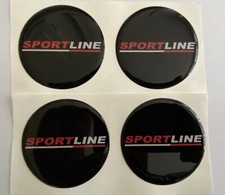 SPORTLINE ALLOY WHEEL CENTRE CAP DOMED STICKERS X4 BLACK RED TRANSPORT All Sizes