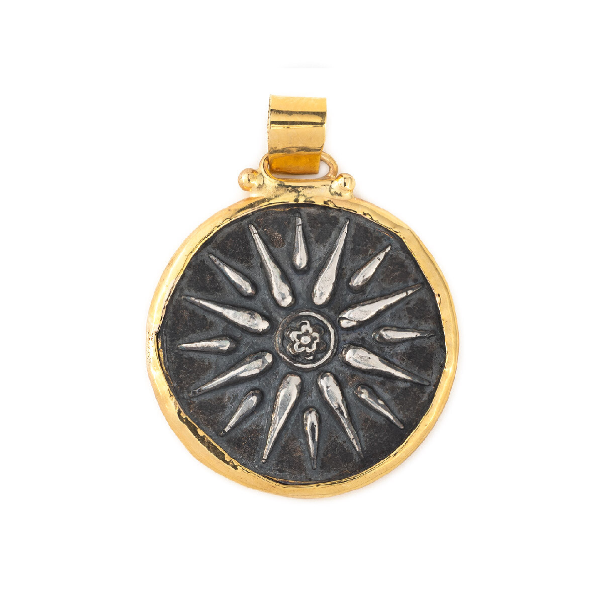 Macedonian Vergina Sun 14K Gold and Sterling Silver Pendant Ancient