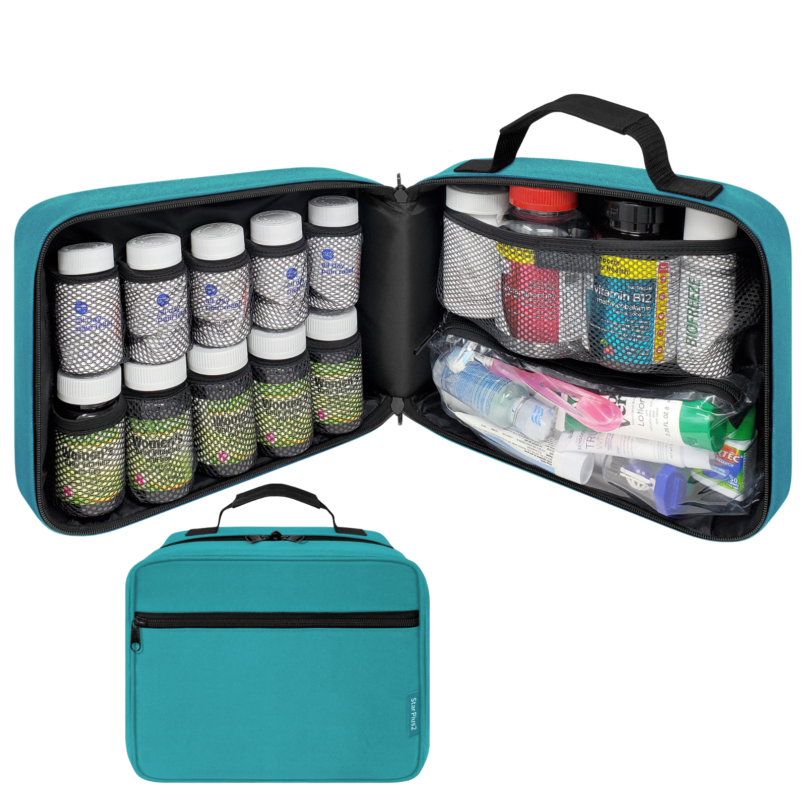 StarPlus2 Large Padded Pill Bottle Organizer, Medicine Bag, Fixed