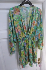 Ladies Green Floral ZARA Skater Style Dress Size Medium (12)