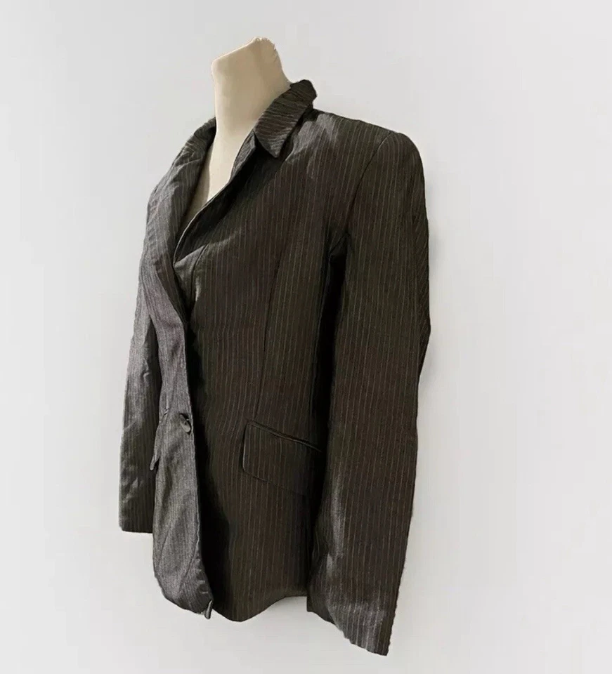 Valerie Stevens Talla S 100% Seda Traje Chaqueta Blazer Gris Azul Carrera Noche Foto 4 de 4