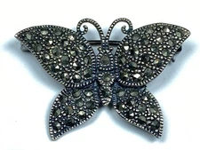 STERLING SILVER 925 Small Butterfly FAS Pin Brooch Marcasite Vintage 4.6g