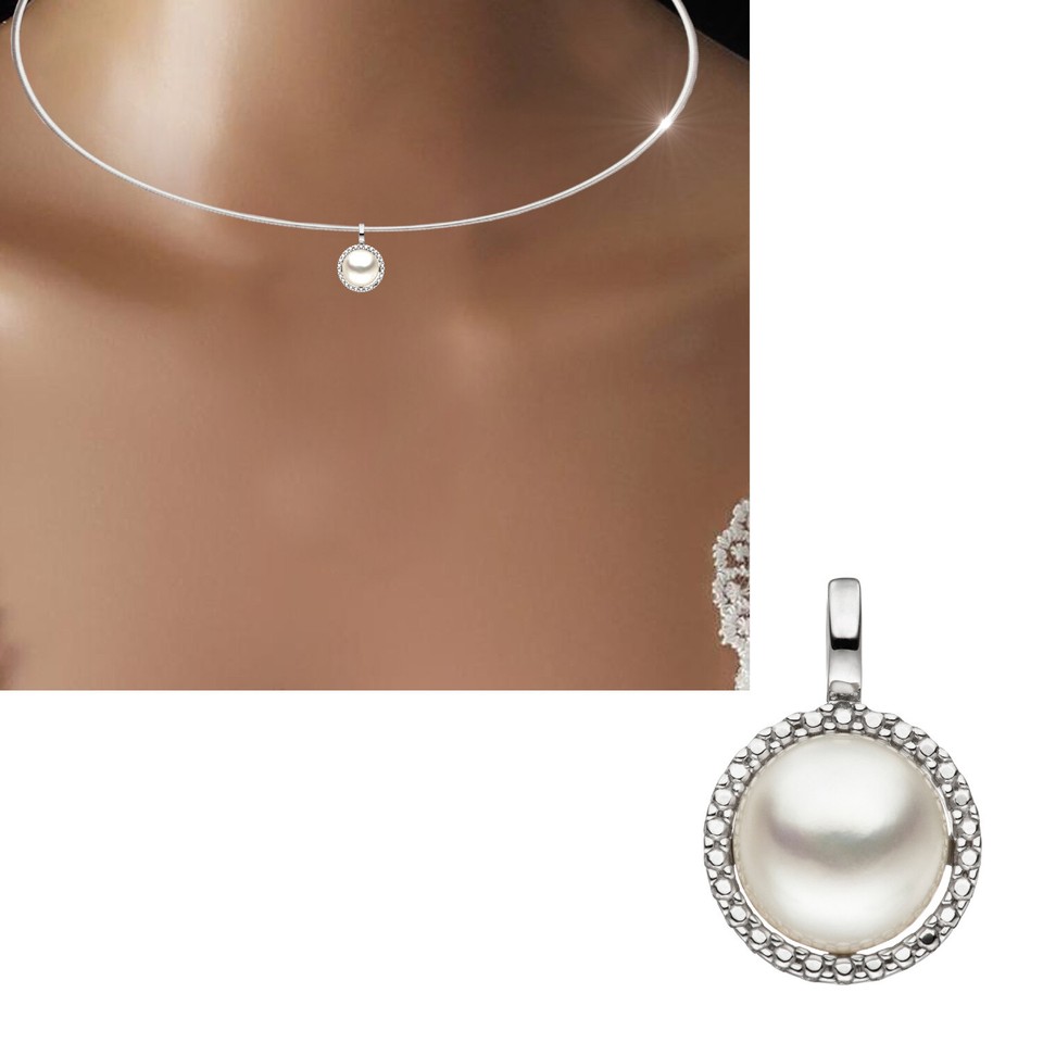 Anhänger Weiße Perle 8 Mm, 14K Gold