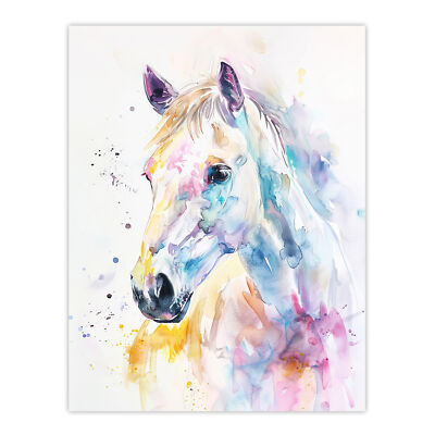 Bunter Pferdekopf Portrait Modern Aquarell Wandbild Poster Druck
