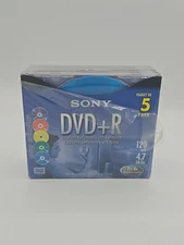 New Open Box 5 Pack Sony DVD + R Blank 120 min 4.7GB/Go 1x-16x Speed C5