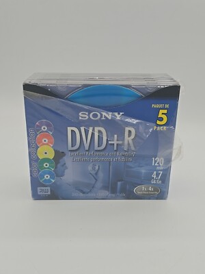New Open Box 5 Pack Sony DVD + R Blank 120 min 4.7GB/Go 1x-16x Speed C5