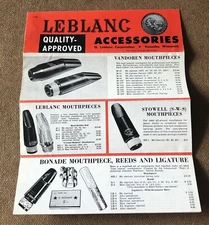 Vintage 1952 Leblanc Clarinet Accessories Product Brochure Music Reeds Kenosha