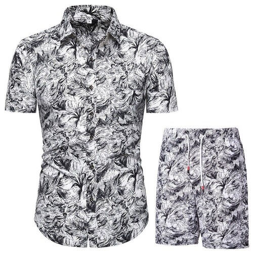 Men 2 Piece Set Summer Man Printed Shirt and Shorts Set Hawaiian Shirt Set - 第 13/15 張圖片