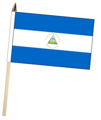 Nicaragua Large Hand Flag With Wooden Pole (18'' x 12'')