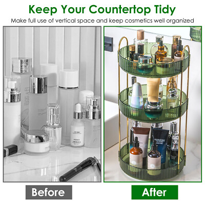 3 Tier Makeup Organizer Stylish Design 360 Degree Spinning Cosmetic Storage Tray