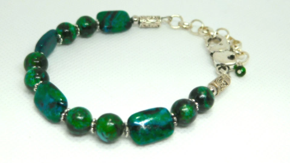 手工制作Chrysocolla宝石手链,大象扣,可调节 — 第 2/4 张图片