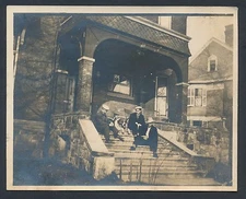 1903 University of Michigan FRAT BOYS ON THE PORCH W/ DOG Silver Gelatin Photo