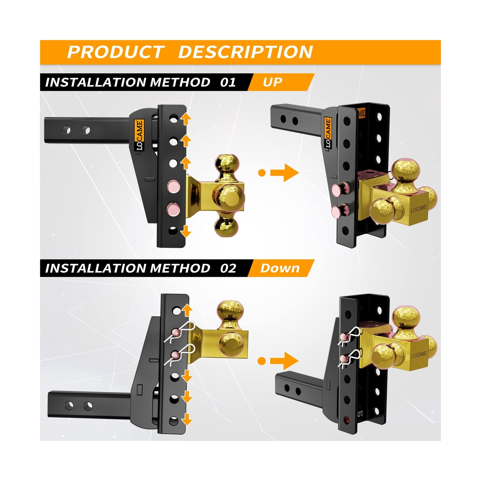 LOCAME Adjustable Trailer Hitch, TriBall (17/8", 2", 25/16"), Fits 2
