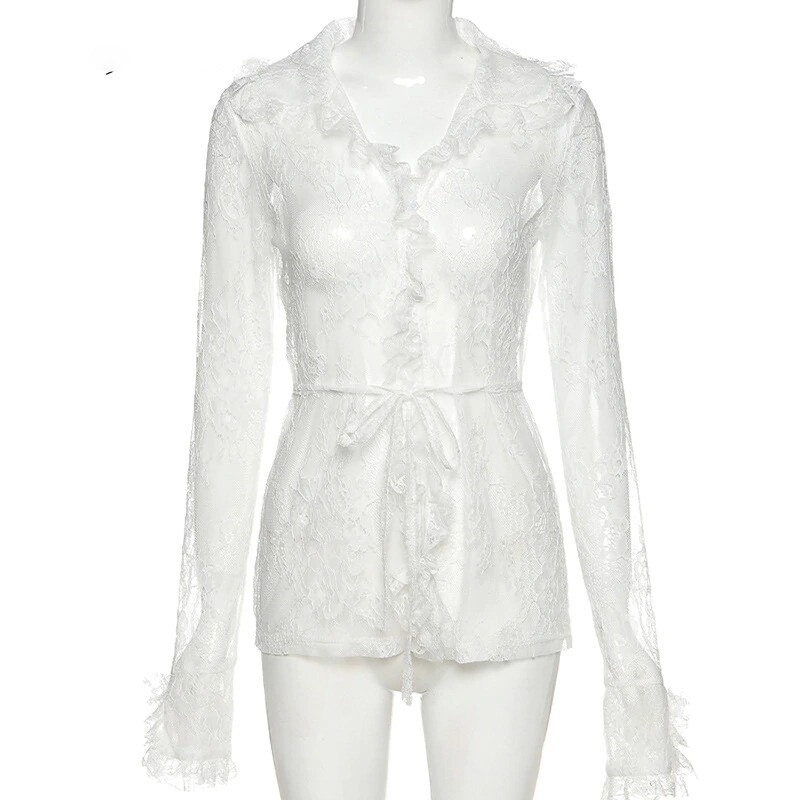 トップス muguet lace sheer cardigan white Unique Bargains Women's Plus Size Casual Open Front 3/4
