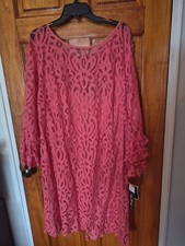 KSL Division Of Karin Stevens Lace Lined Coctail Coral Dress Size 24W NWT 