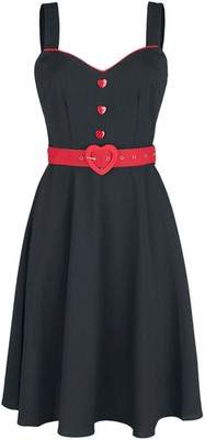 Voodoo Vixen Mittellanges Kleid Damen Queen Heart Button Flare Dress schwarz/rot
