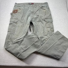Wrangler RIGGS Ripstop Cargo Pants Mens 44x36 Olive Relaxed Fit Carpenter READ