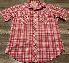WRANGLER WESTERN SHIRTS SHORT SLEEVE PEARL SNAP  MENS M  RED PLAID