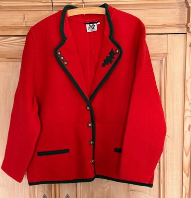 Münchner Strickmode Trachtenjacke Damen RotGrün Wolljacke Trachtenjanker Vintage