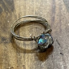 Handmade Raw Peacock Ore Borite Layered Wire Ring Sz 10